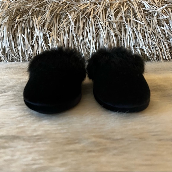 Vintage LAURA ASHLEY Black Velveteen Furry Slippers Bedroom House Shoes S 5/6 - Picture 7 of 8